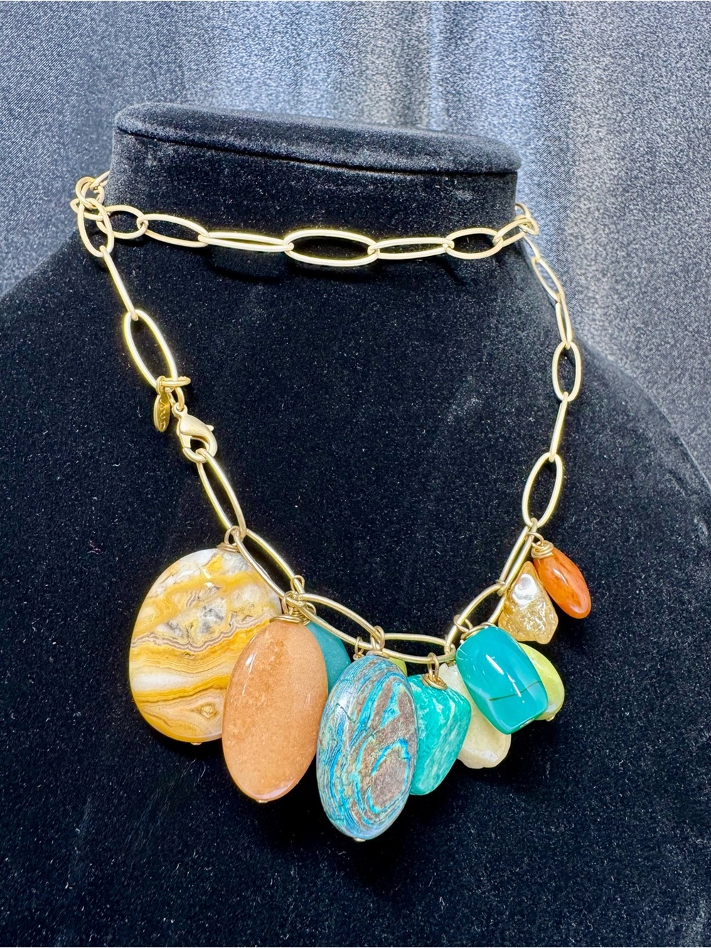 Chunky Gemstone Charm Statement Necklace